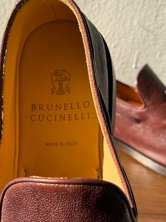 Brunello Cucinelli Tassel Loafers Brown Grained Leather EU 46 Unworn Made in Ita